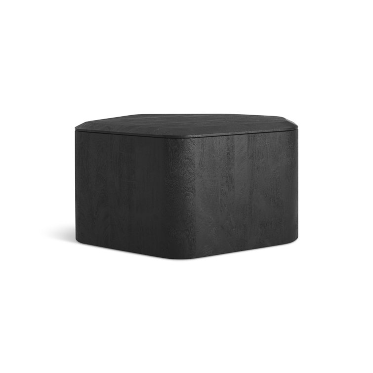 Black-Stained Acacia Rectangular Solid Wood End Table with Storage
