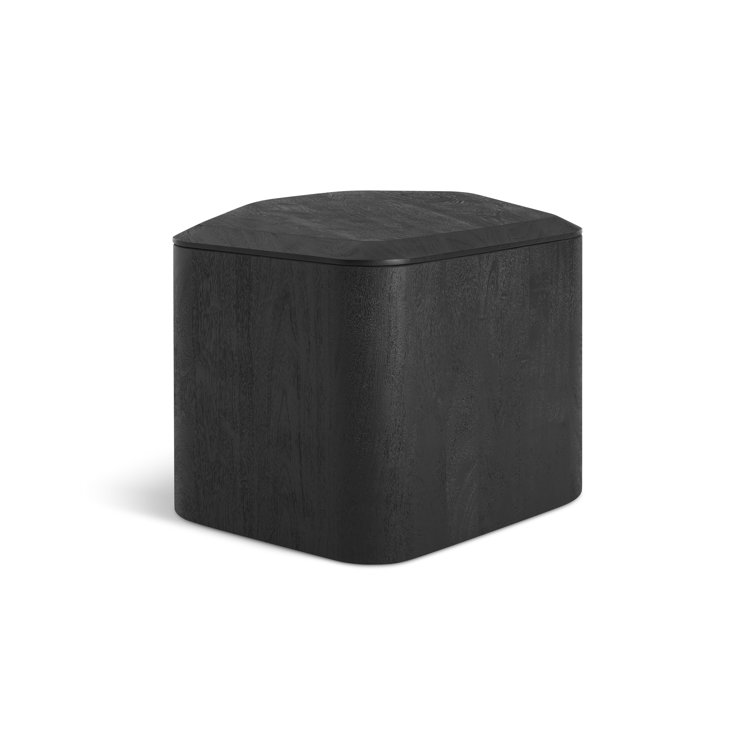 Black-Stained Acacia Rectangular Solid Wood End Table with Storage
