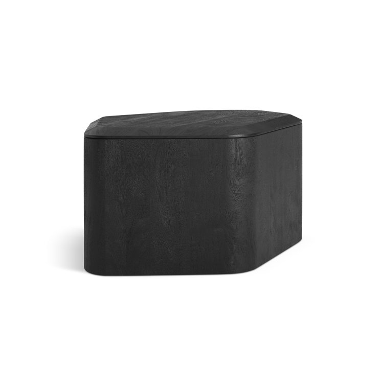 Black-Stained Acacia Rectangular Solid Wood End Table with Storage