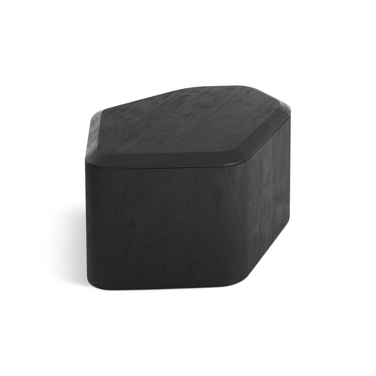 Black-Stained Acacia Rectangular Solid Wood End Table with Storage