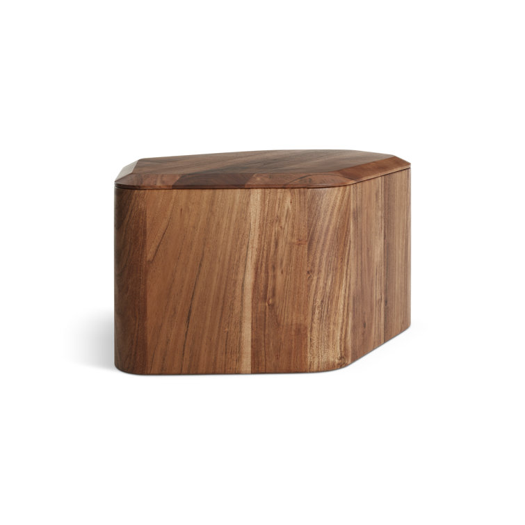 Acacia Wood Rectangular Side Table with Storage