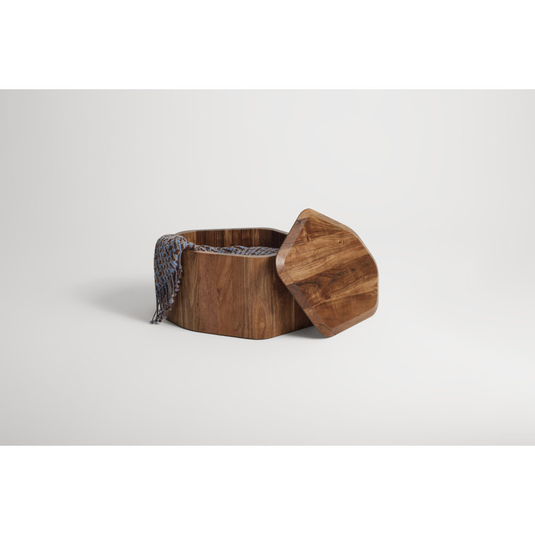 Acacia Wood Rectangular Side Table with Storage