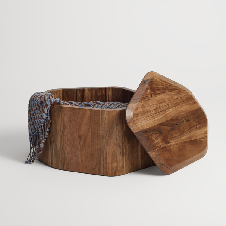 Acacia Wood Rectangular Side Table with Storage