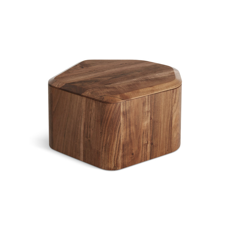 Acacia Wood Rectangular Side Table with Storage