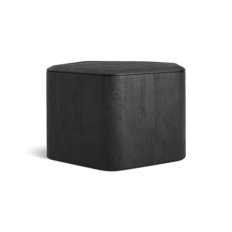 Black-Stained Acacia Rectangular Solid Wood End Table with Storage