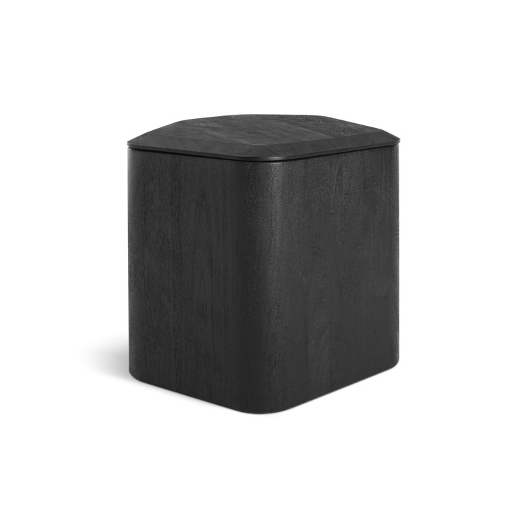 Black-Stained Acacia Rectangular Solid Wood End Table with Storage