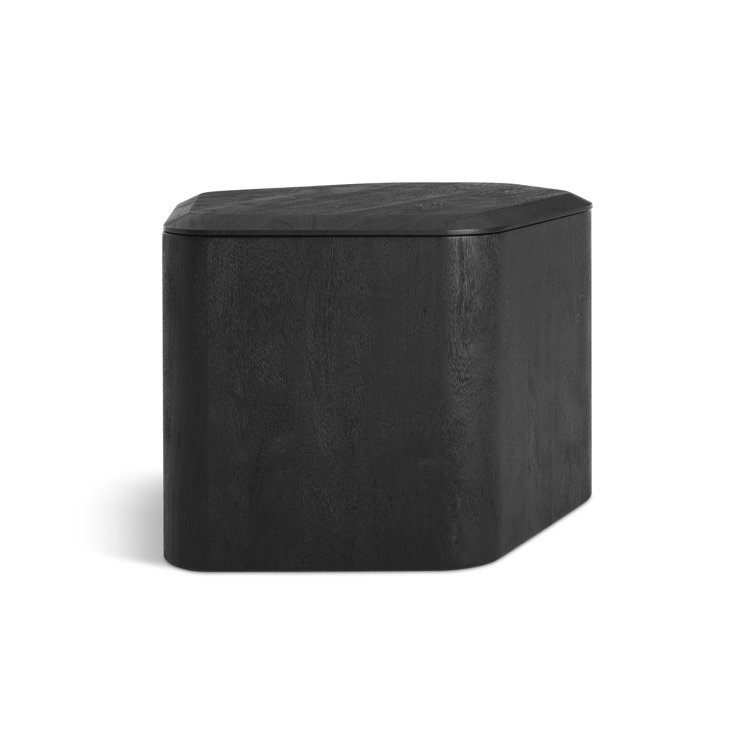 Black-Stained Acacia Rectangular Solid Wood End Table with Storage