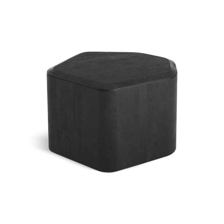 Black-Stained Acacia Rectangular Solid Wood End Table with Storage