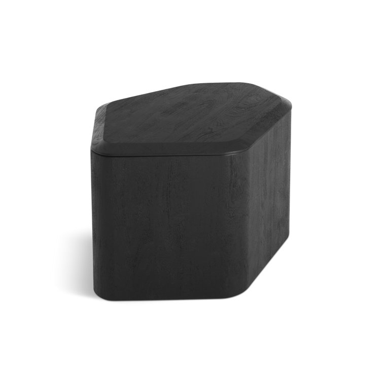 Black-Stained Acacia Rectangular Solid Wood End Table with Storage