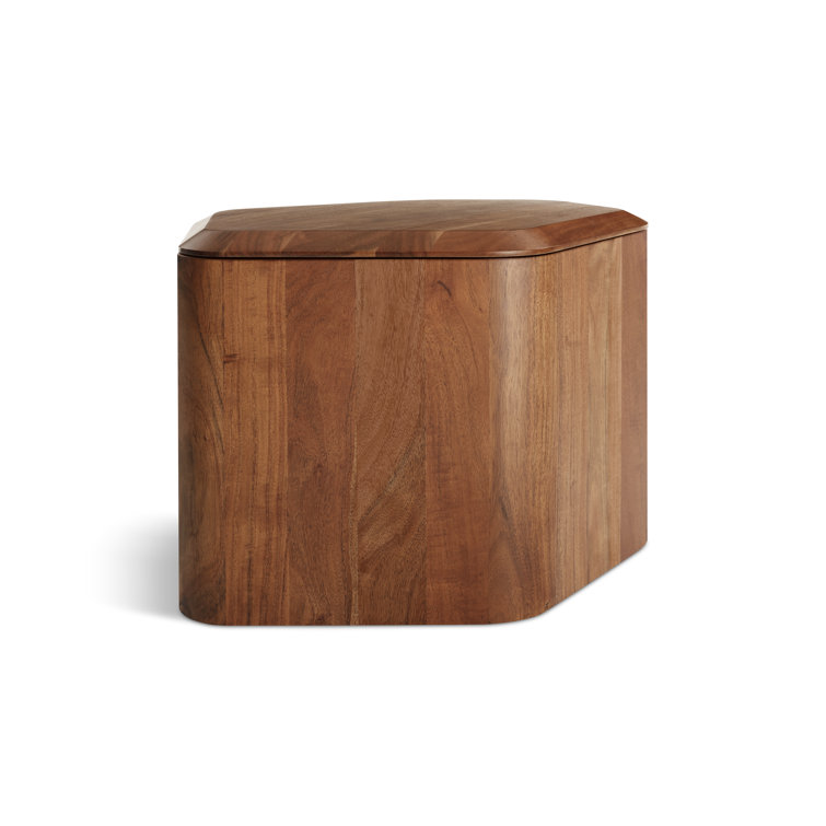 Acacia Wood Rectangular Side Table with Storage