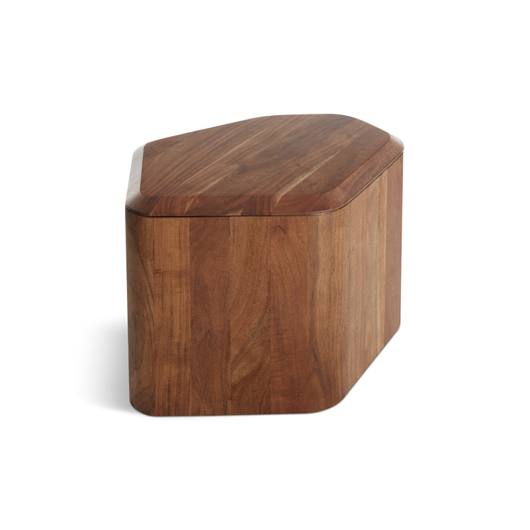 Acacia Wood Rectangular Side Table with Storage