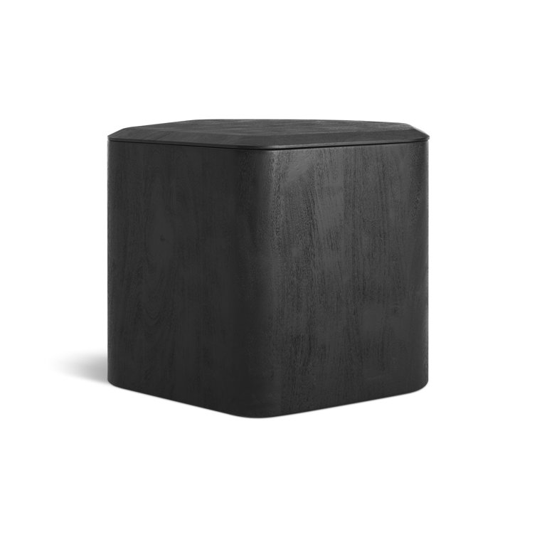 Black-Stained Acacia Rectangular Solid Wood End Table with Storage
