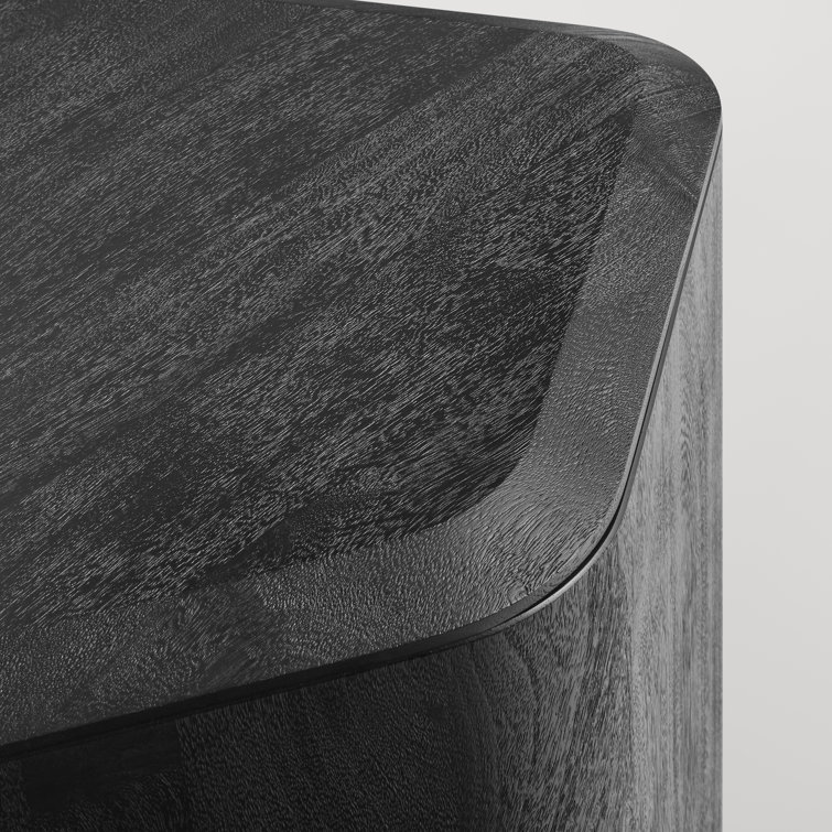 Black-Stained Acacia Rectangular Solid Wood End Table with Storage