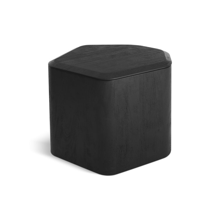 Black-Stained Acacia Rectangular Solid Wood End Table with Storage