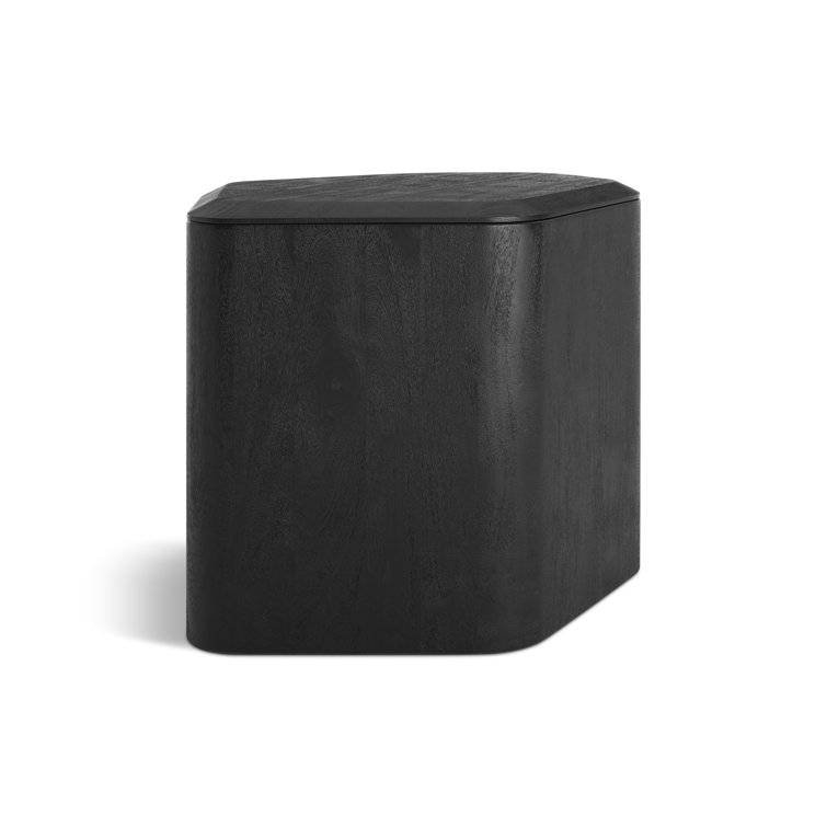 Black-Stained Acacia Rectangular Solid Wood End Table with Storage