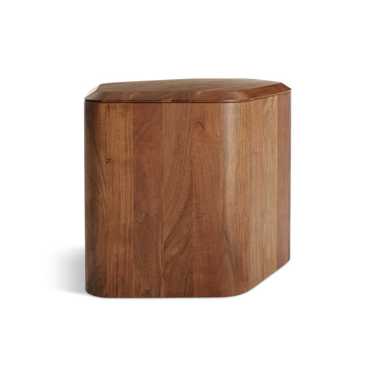 Acacia Wood Rectangular Side Table with Storage