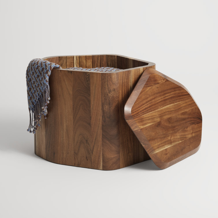 Acacia Wood Rectangular Side Table with Storage