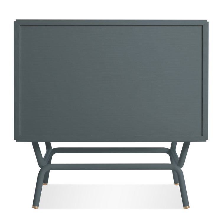 Marine Blue Wood 2 Drawer Nightstand with Brass Pulls