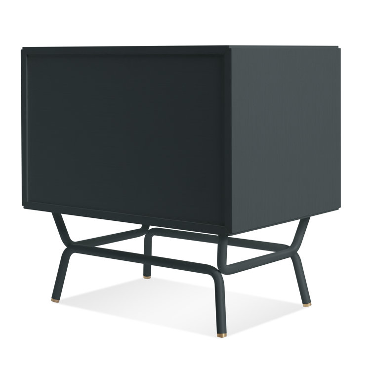 Navy Green Wood 2 Drawer Nightstand with Brass Pulls