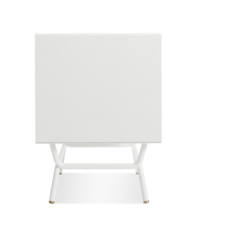 White Wood 2-Drawer Nightstand with Brass Pulls