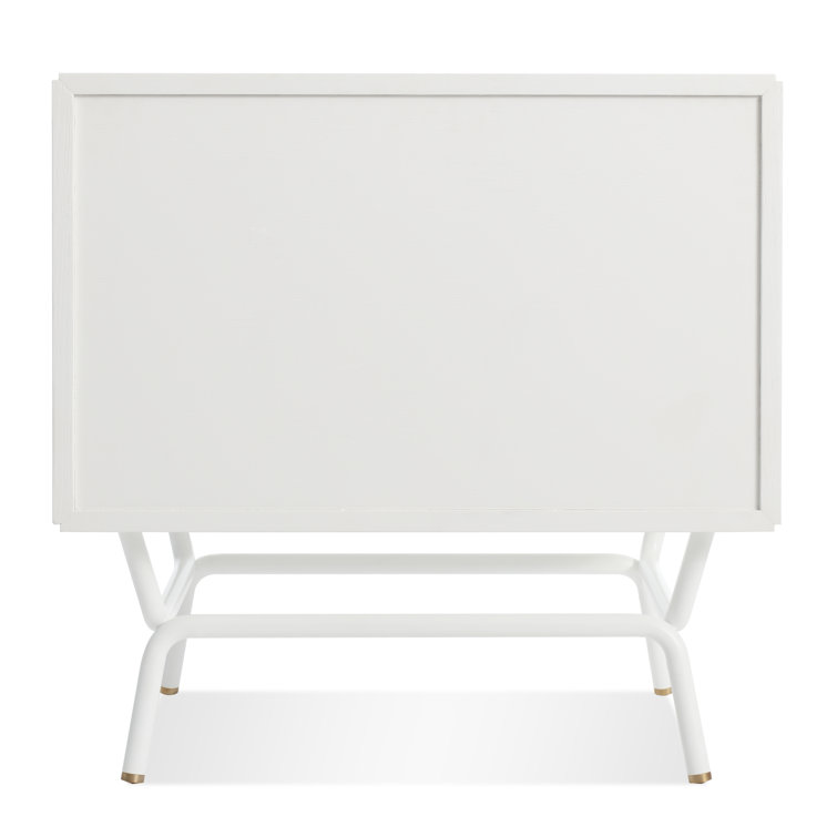 White Wood 2-Drawer Nightstand with Brass Pulls
