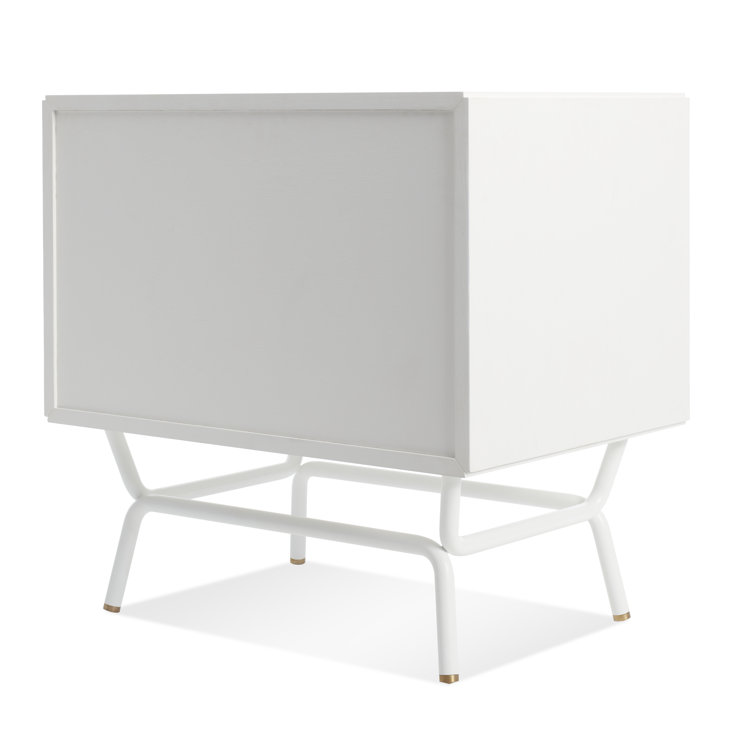 White Wood 2-Drawer Nightstand with Brass Pulls