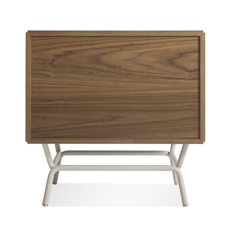 Walnut and Putty Gray 2 Drawer Nightstand with Brass Pulls