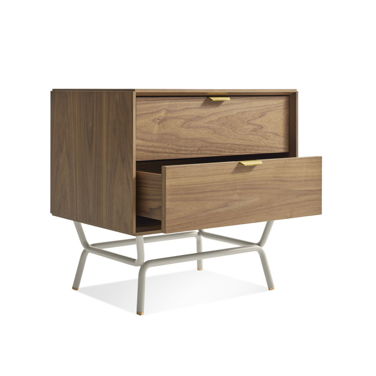 Walnut and Putty Gray 2 Drawer Nightstand with Brass Pulls