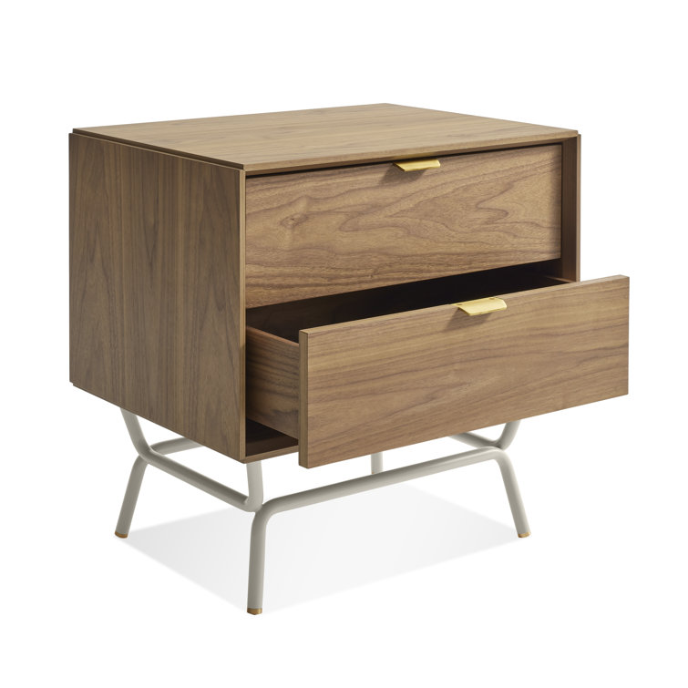 Walnut and Putty Gray 2 Drawer Nightstand with Brass Pulls