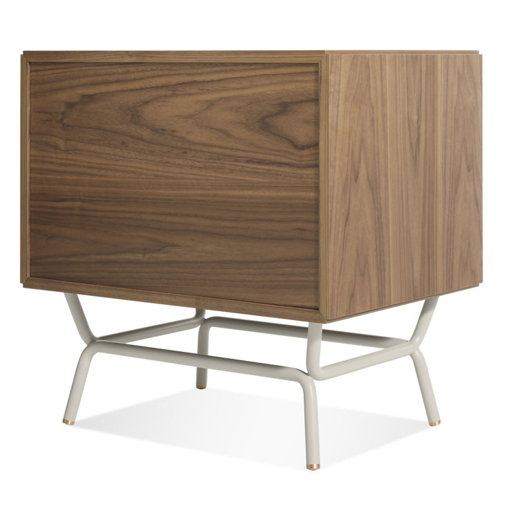 Walnut and Putty Gray 2 Drawer Nightstand with Brass Pulls