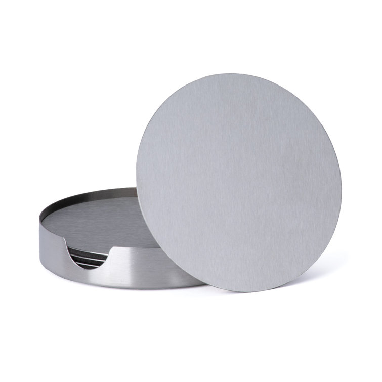 Stainless Steel Round 6-Piece Coaster Set with Holder