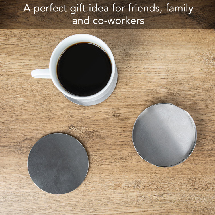 Stainless Steel Round 6-Piece Coaster Set with Holder