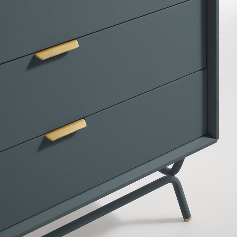 Marine Blue Mid-Century 6-Drawer Dresser with Soft Close