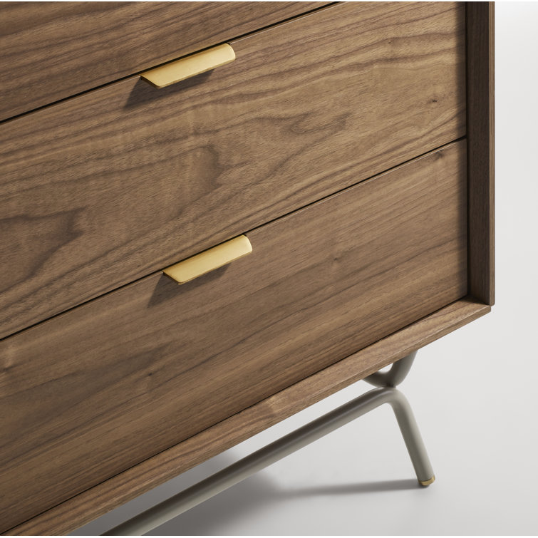 Walnut and Putty Gray Metal-Wood 6 Drawer Dresser with Soft Close