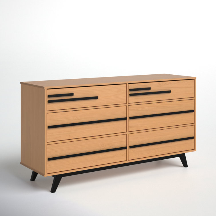 Natural Pine Mid-Century Modern 6-Drawer Solid Wood Dresser