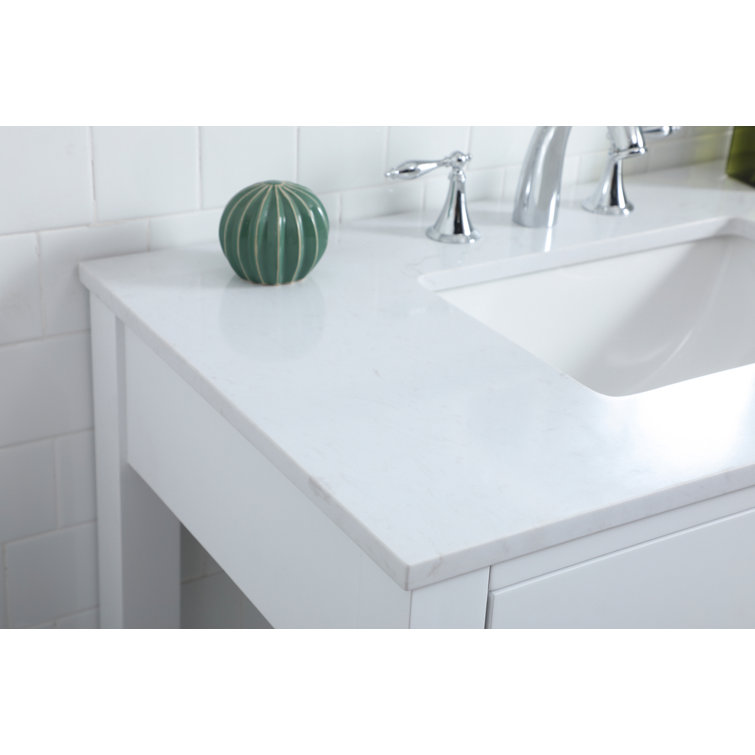 36 in White Freestanding Bathroom Vanity with Calacatta Marble Top