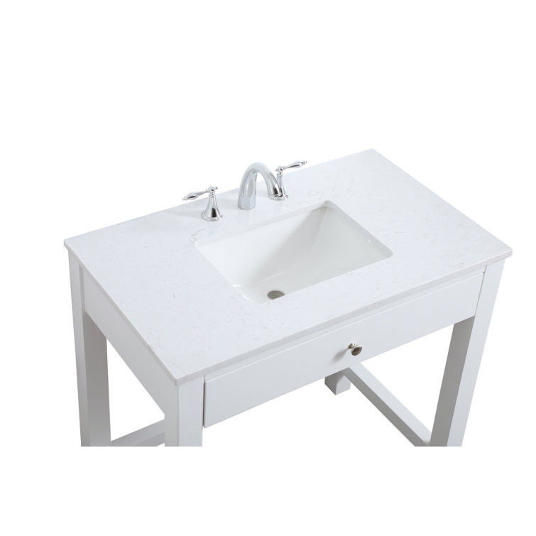 36 in White Freestanding Bathroom Vanity with Calacatta Marble Top