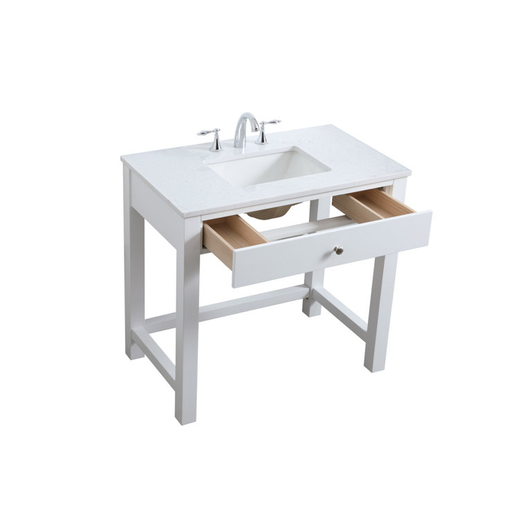 36 in White Freestanding Bathroom Vanity with Calacatta Marble Top
