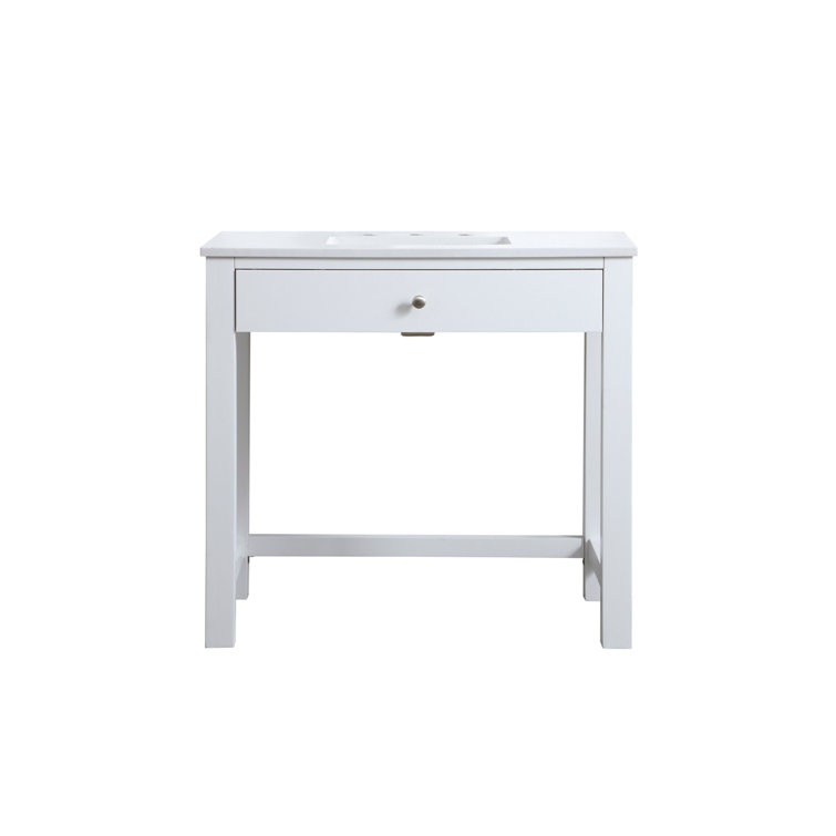 36 in White Freestanding Bathroom Vanity with Calacatta Marble Top