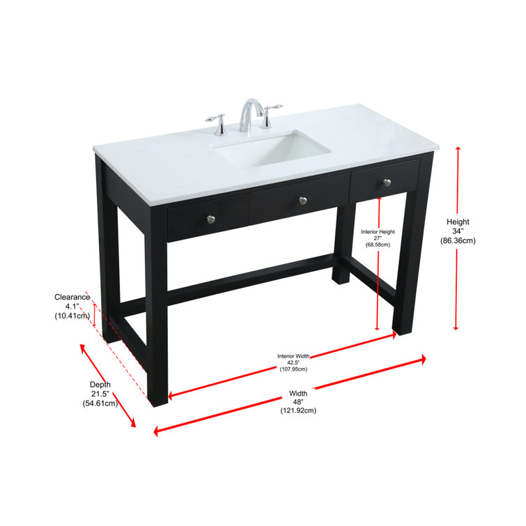 Hudson 48'' Black Freestanding Single Bathroom Vanity with Marble Top
