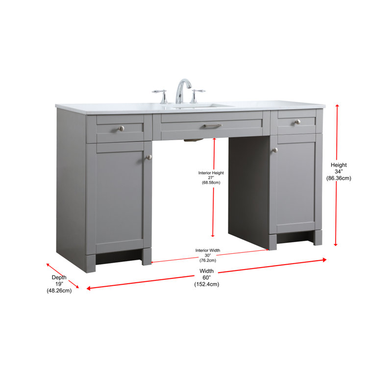 Gray 60'' Single Bathroom Vanity with Calacatta Marble Top