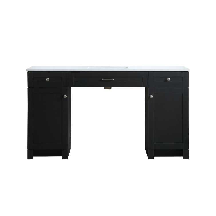 60'' Black Freestanding Bathroom Vanity with Calacatta Marble Top