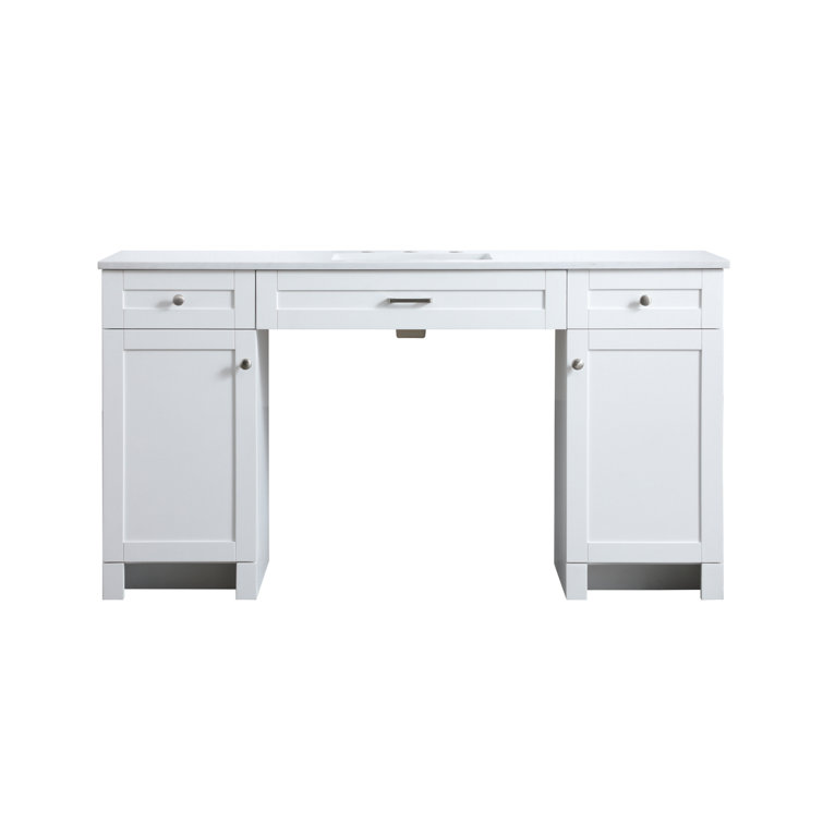 60'' White Freestanding Bathroom Vanity with Engineered Marble Top
