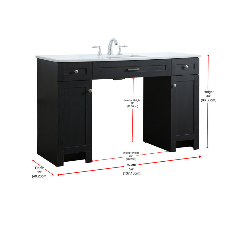 Cooper 54'' Black Freestanding Bathroom Vanity with Calacatta Marble Top