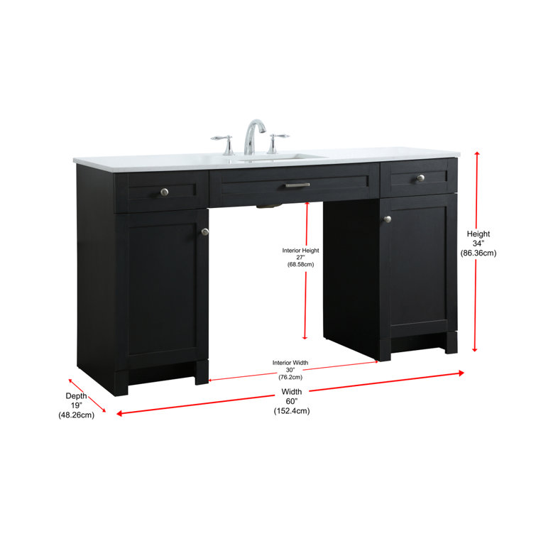 60'' Black Freestanding Bathroom Vanity with Calacatta Marble Top
