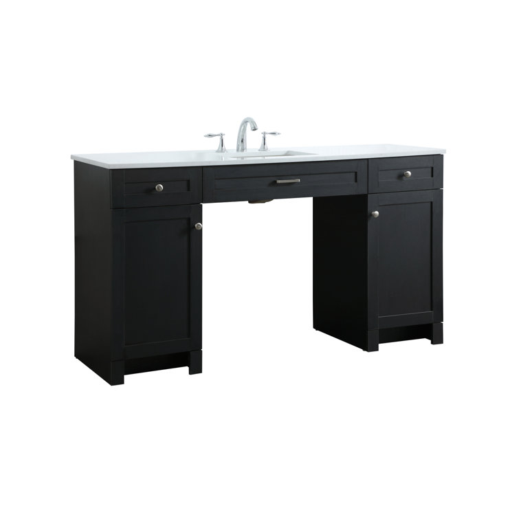 60'' Black Freestanding Bathroom Vanity with Calacatta Marble Top