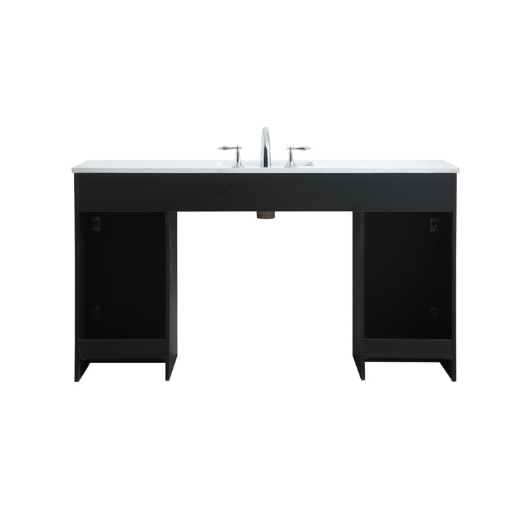 60'' Black Freestanding Bathroom Vanity with Calacatta Marble Top