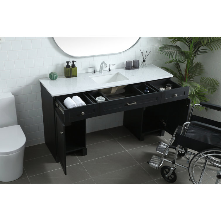 60'' Black Freestanding Bathroom Vanity with Calacatta Marble Top