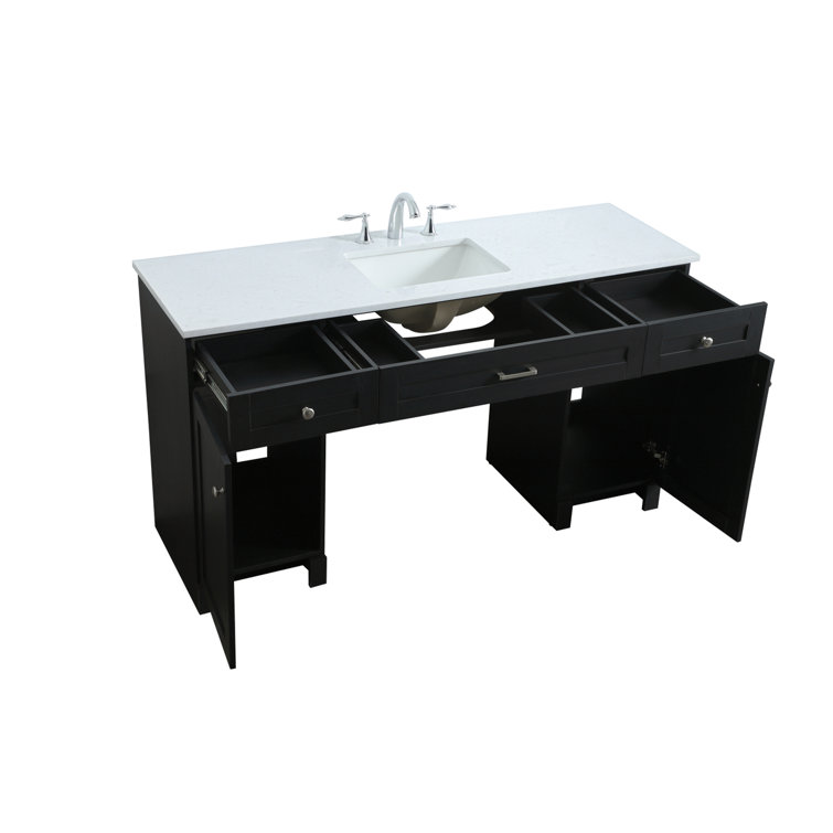 60'' Black Freestanding Bathroom Vanity with Calacatta Marble Top