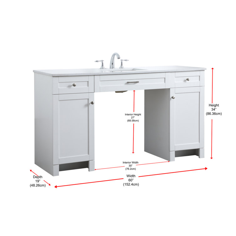 60'' White Freestanding Bathroom Vanity with Engineered Marble Top